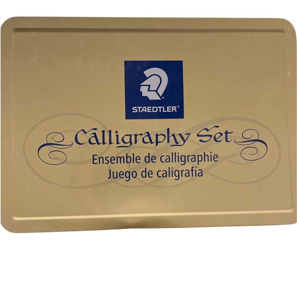 Staedtler Calligraphy Set Kit w/ Pens Ink Practice Pad Tin
